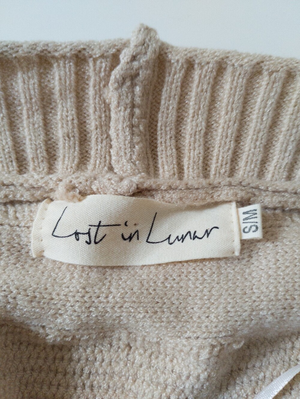 Lost In Lunar Beige Fringe Knit Open Front Long Duster Cardigan Sweater S/M - Picture 3 of 8